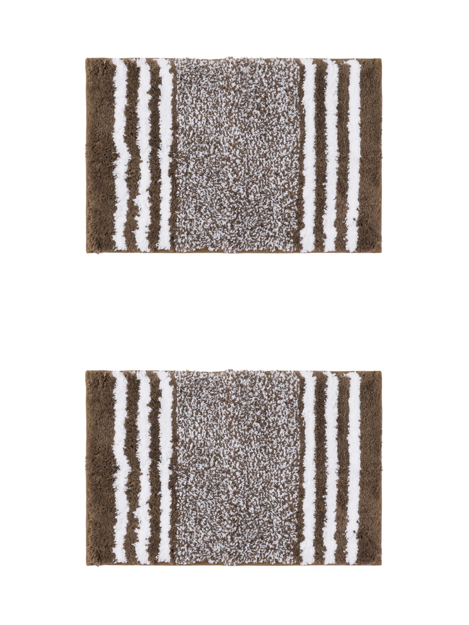 Unique Bargains 2 Pcs Microfiber Fluffy Striped Bath Rugs Non-Slip Absorbent Floor Mat Brown 20" x 32"