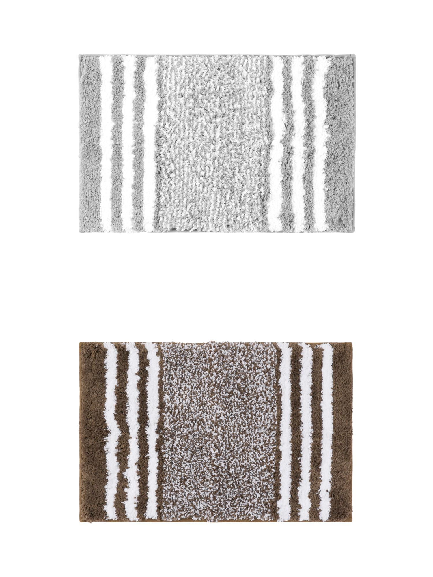 Unique Bargains 2 Pcs Microfiber Fluffy Striped Bath Rugs Non-Slip Absorbent Floor Mat Grey/Brown 20" x 32"