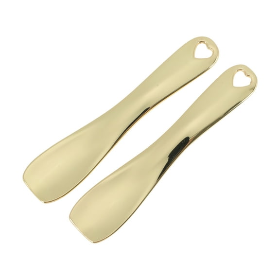 Unique Bargains 2 Pcs Mini Makeup Cosmetic Spoon Flat Facial Mask Spatula Gold Tone