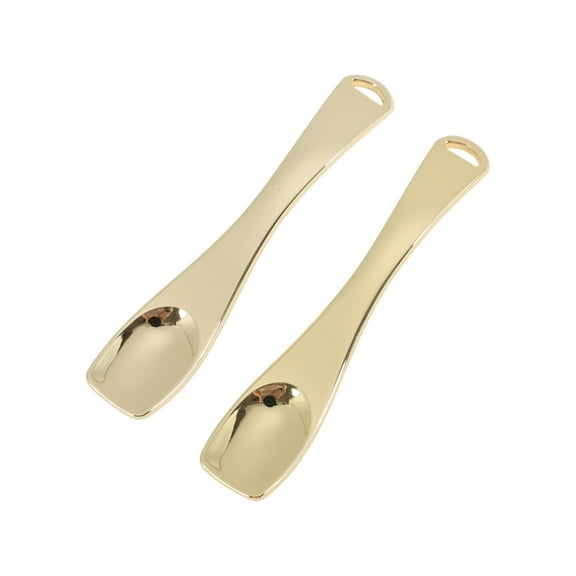 Unique Bargains 2 Pcs Mini Makeup Cosmetic Spoon Hangable Flat Mouth Facial Mask Spatula Gold Tone