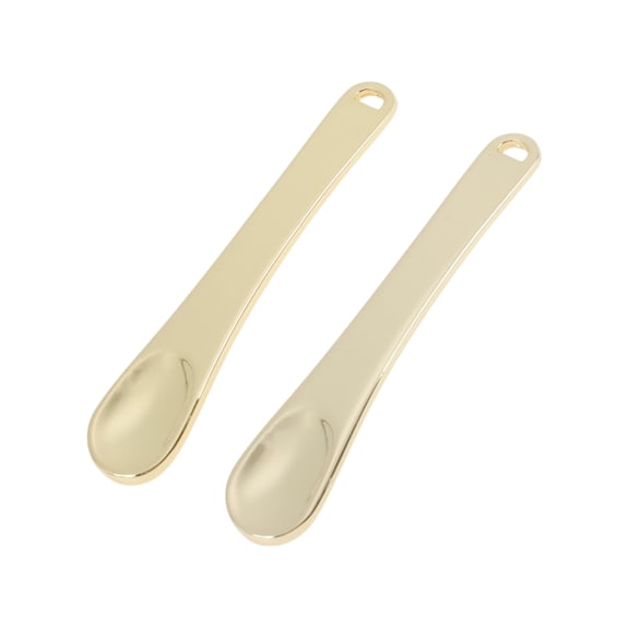 Unique Bargains 2 Pcs Mini Makeup Cosmetic Spoon Hangable Oval Shape Facial Mask Spatula Gold Tone