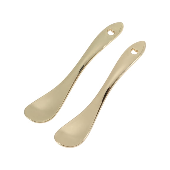 Unique Bargains 2 Pcs Mini Makeup Cosmetic Spoon Hangable Pointed Tail Facial Mask Spatula Gold Tone