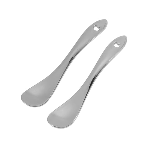 Unique Bargains 2 Pcs Mini Makeup Cosmetic Spoon Hangable Pointed Tail Facial Mask Spatula Silver Tone