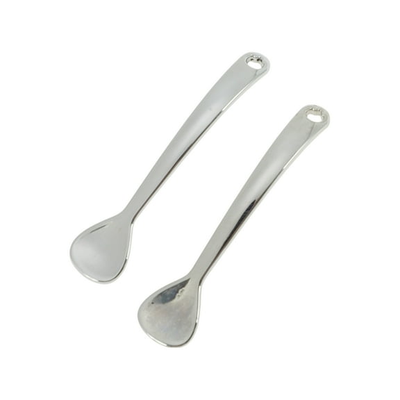 Unique Bargains 2 Pcs Mini Makeup Cosmetic Spoon Hangable Teardrop Shape Facial Mask Spatula Silver Tone