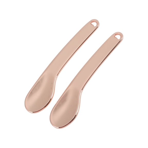 Unique Bargains 2 Pcs Mini Makeup Cosmetic Spoon Hangable Wide Handle Facial Mask Spatula Rose Gold Tone