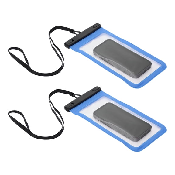 Unique Bargains 2 Pcs Mobile Waterproof Bag Blue Universal Waterproof Case Compatible for Phone 5.51"x10.43"
