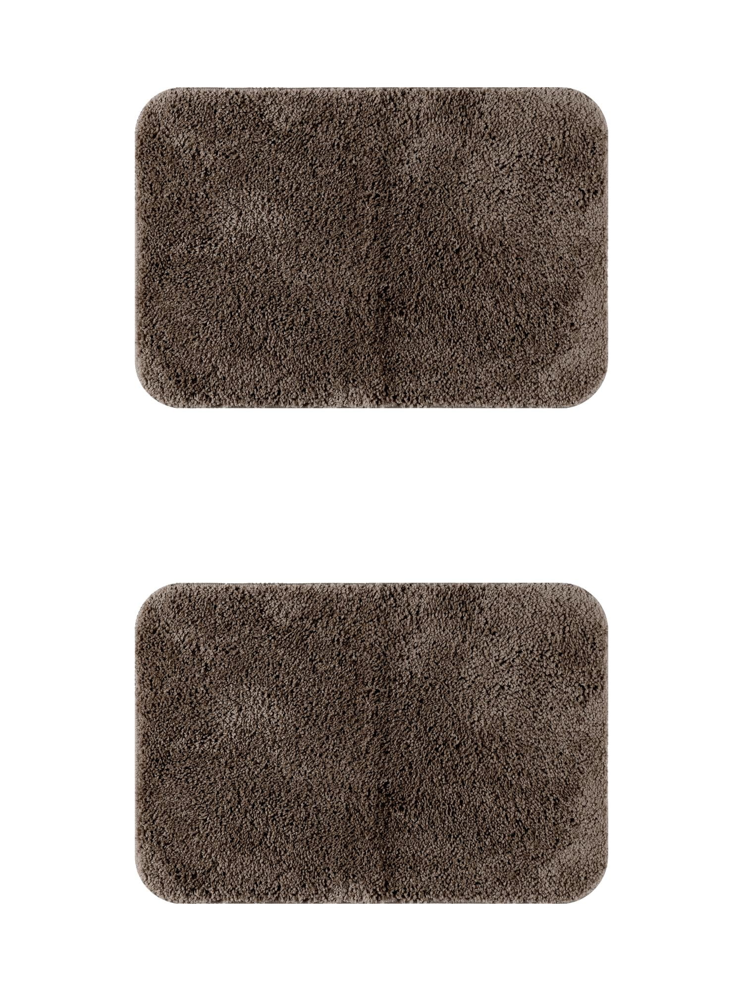 Unique Bargains 2 Pcs Non-Slip Extra Soft Plush Quick Dry Anti Skid Shaggy Bath Mats Brown 20" x 32"
