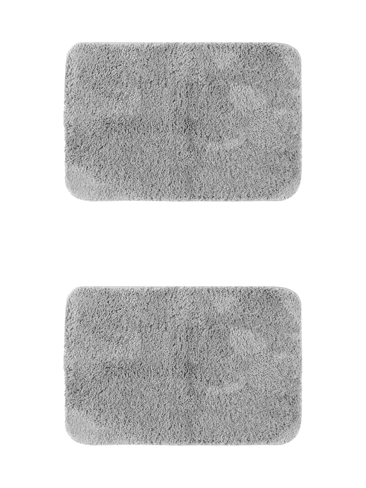 Unique Bargains 2 Pcs Non-Slip Extra Soft Plush Quick Dry Anti Skid Shaggy Bath Mats Grey 16" x 24"/20" x 32"