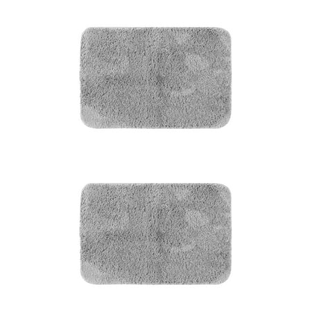 Unique Bargains 2 Pcs Non-Slip Extra Soft Plush Quick Dry Anti Skid Shaggy Bath Mats Grey 16" x 24"