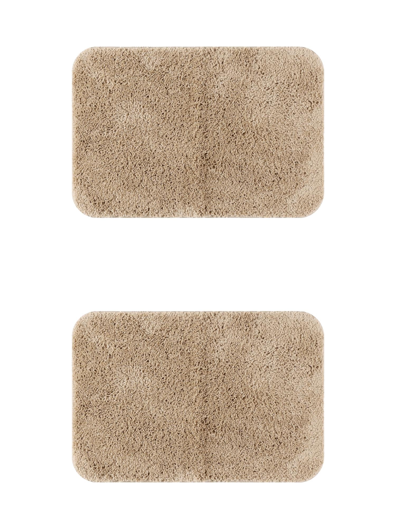 Unique Bargains 2 Pcs Non-Slip Extra Soft Plush Quick Dry Anti Skid Shaggy Bath Mats Khaki 16" x 24"