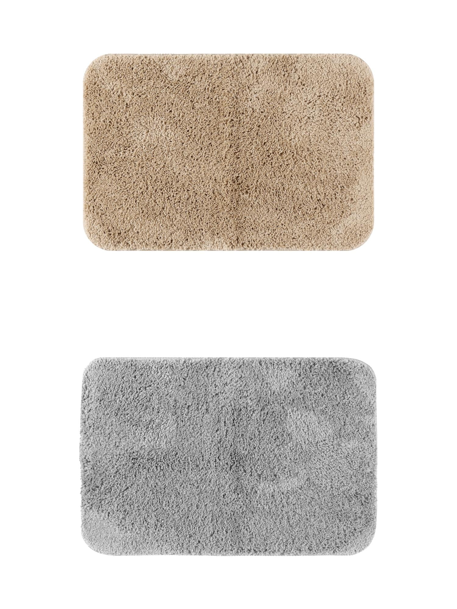 Unique Bargains 2 Pcs Non-Slip Extra Soft Plush Quick Dry Anti Skid Shaggy Bath Mats Khaki/Grey 20" x 32"