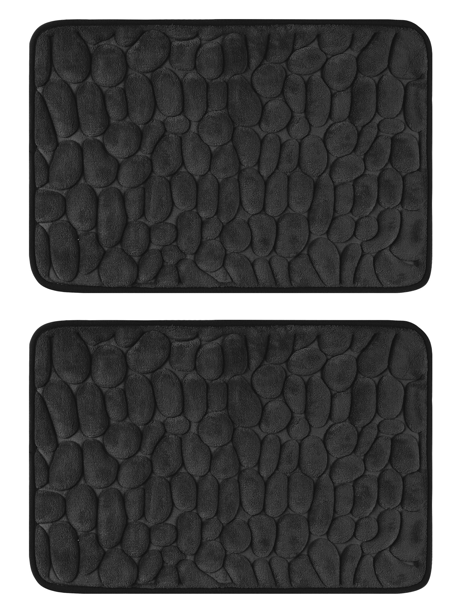 Unique Bargains 2 Pcs Non-Slip Memory Foam Bath Mat Soft Bathroom Rugs for Bathroom, Sink Black 16" x 24"