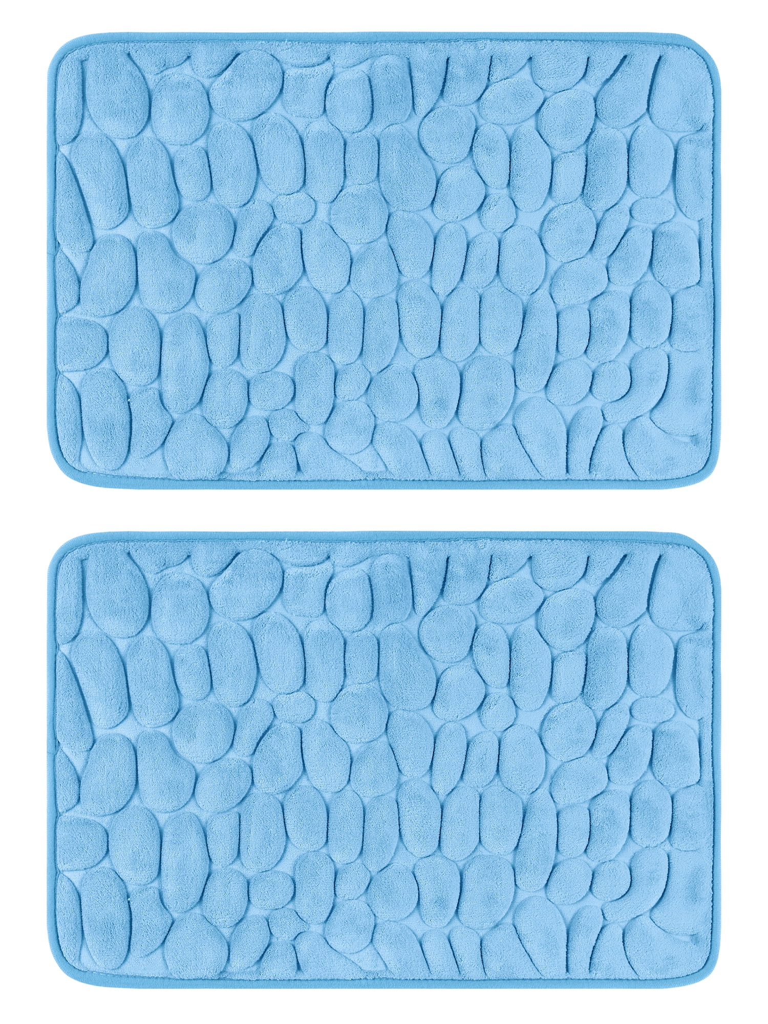 Unique Bargains 2 Pcs Non-Slip Memory Foam Bath Mat Soft Bathroom Rugs for Bathroom, Sink Light Blue 16" x 24"