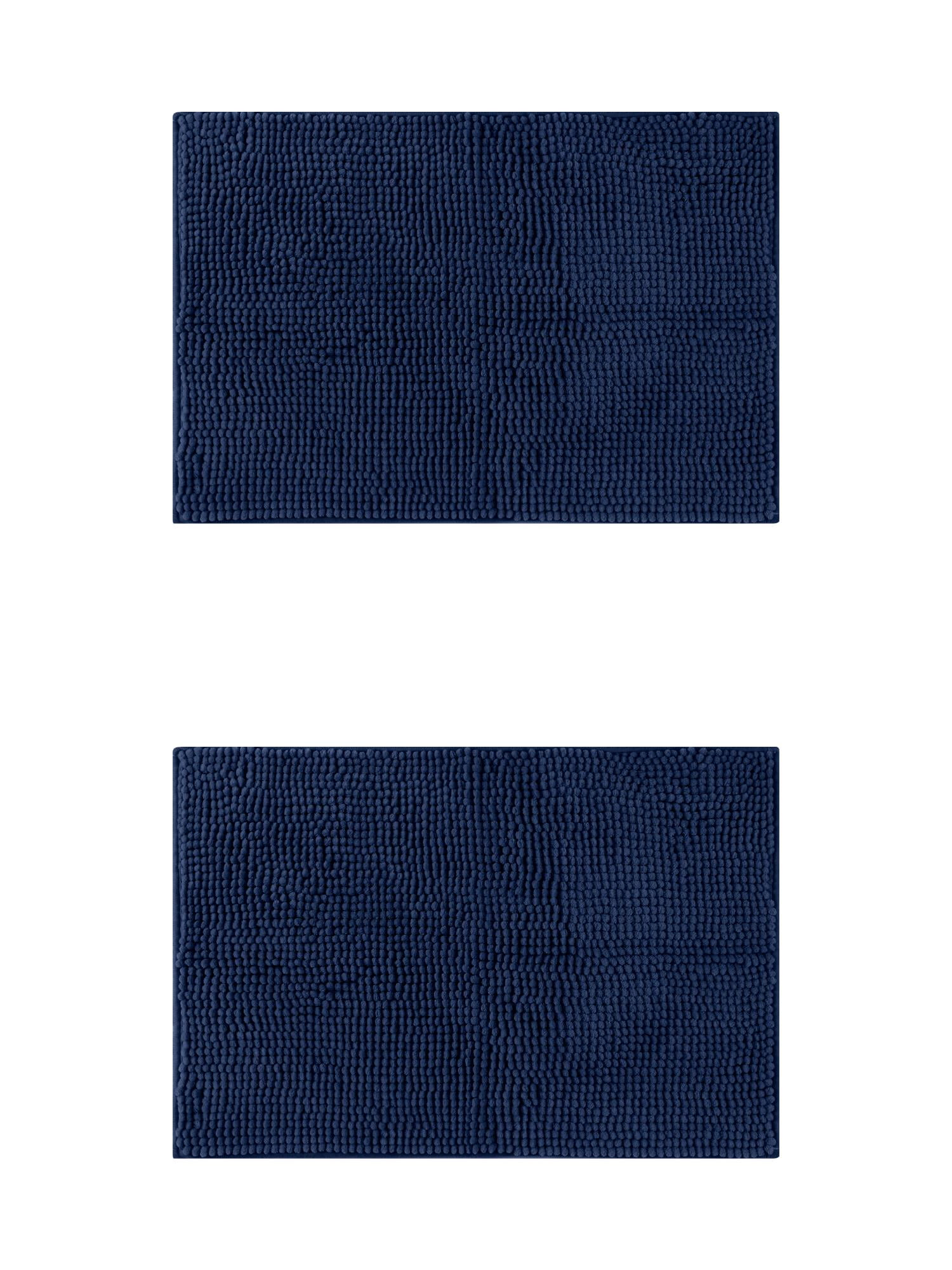 Unique Bargains 2 Pcs Non-Slip Microfiber Bathroom Mats Dark Blue 16" x 24"/20" x 32"