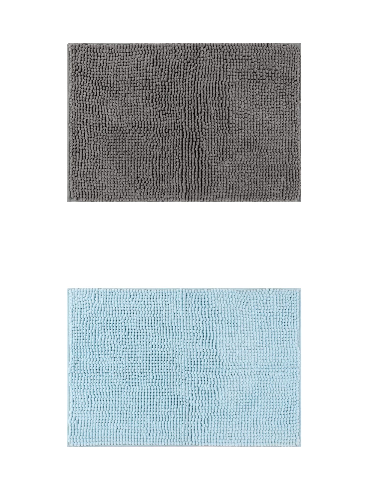 Unique Bargains 2 Pcs Non-Slip Microfiber Bathroom Mats Grey/Blue 16" x 24"