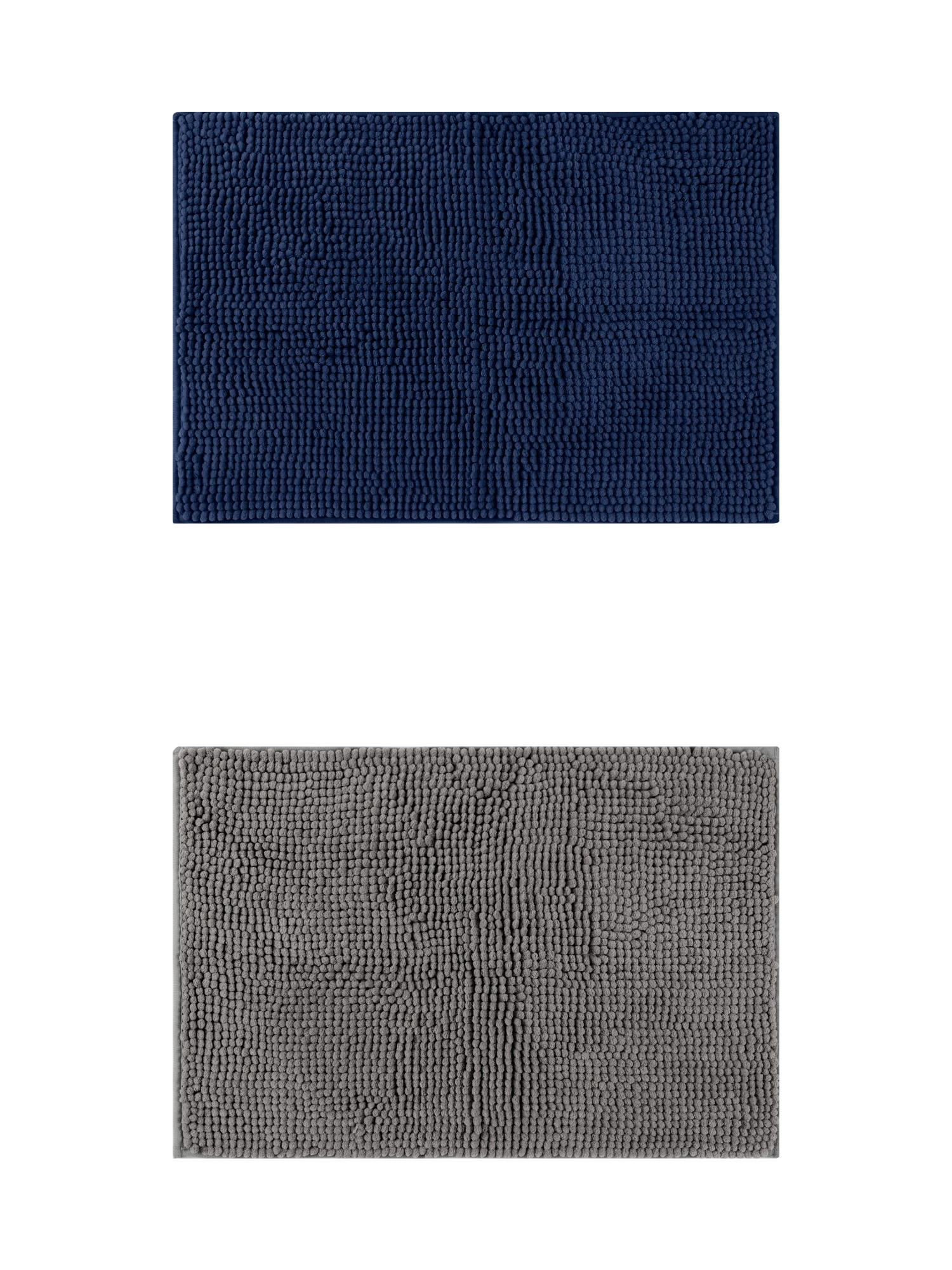 Unique Bargains 2 Pcs Non-Slip Microfiber Bathroom Mats Grey/Dark Blue 20" x 32"