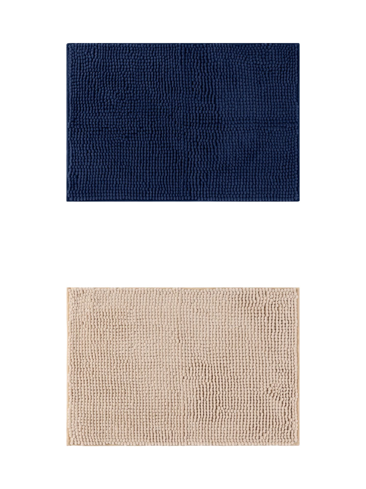 Unique Bargains 2 Pcs Non-Slip Microfiber Bathroom Mats Khaki/Dark Blue 20" x 32"