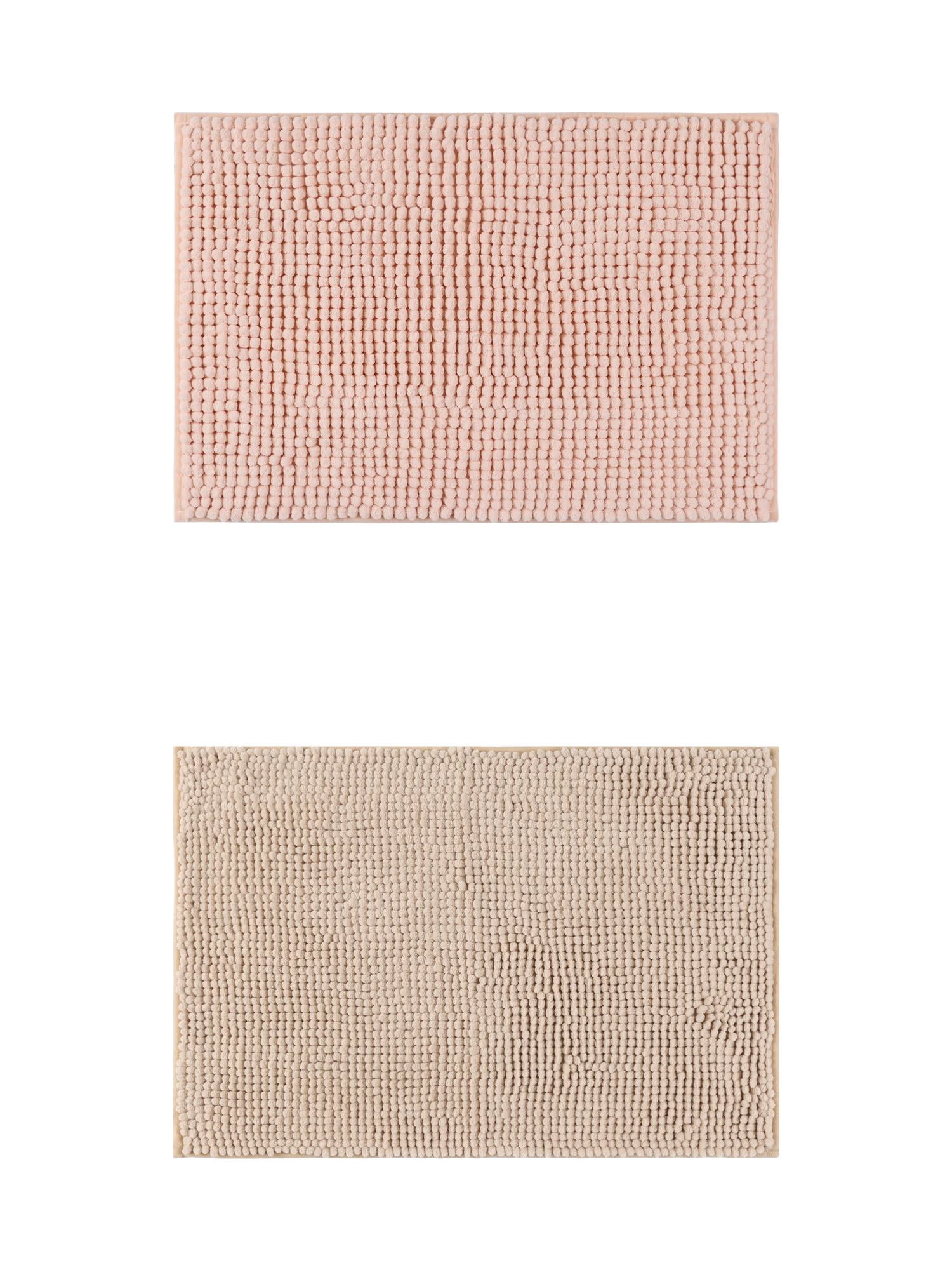 Unique Bargains 2 Pcs Non-Slip Microfiber Bathroom Mats Khaki/Pink 20" x 32"