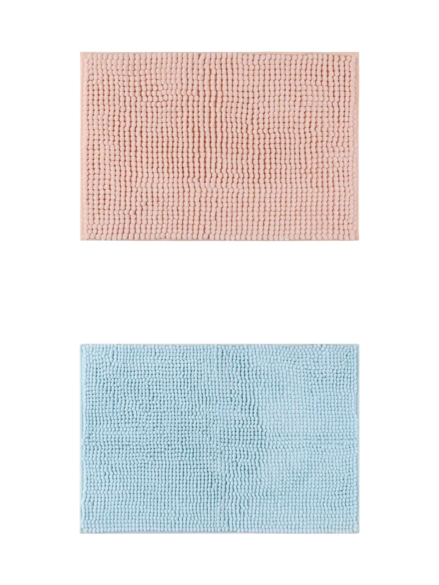 Unique Bargains 2 Pcs Non-Slip Microfiber Bathroom Mats Pink/Blue 20" x 32"