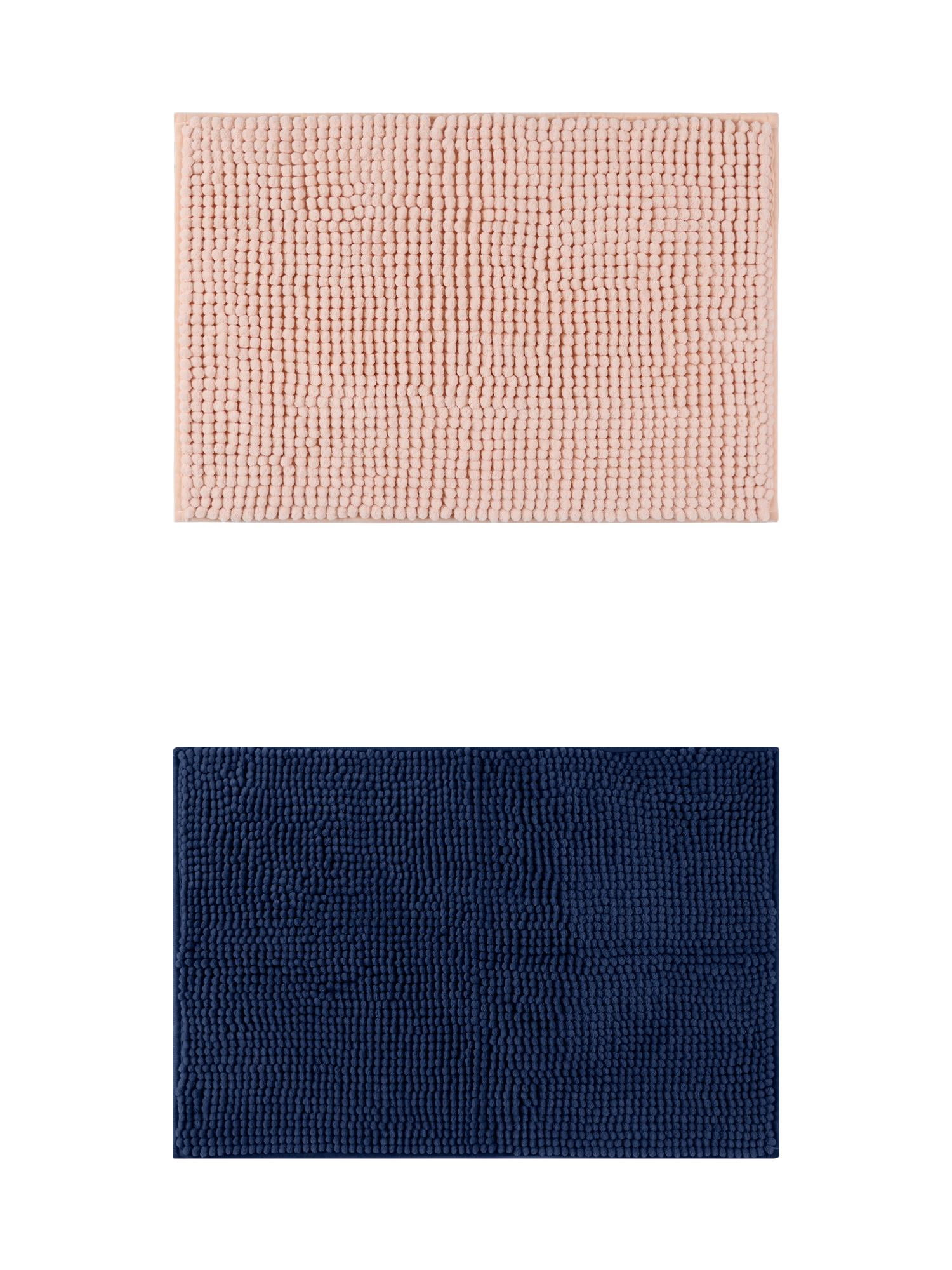 Unique Bargains 2 Pcs Non-Slip Microfiber Bathroom Mats Pink/Dark Blue 20" x 32"