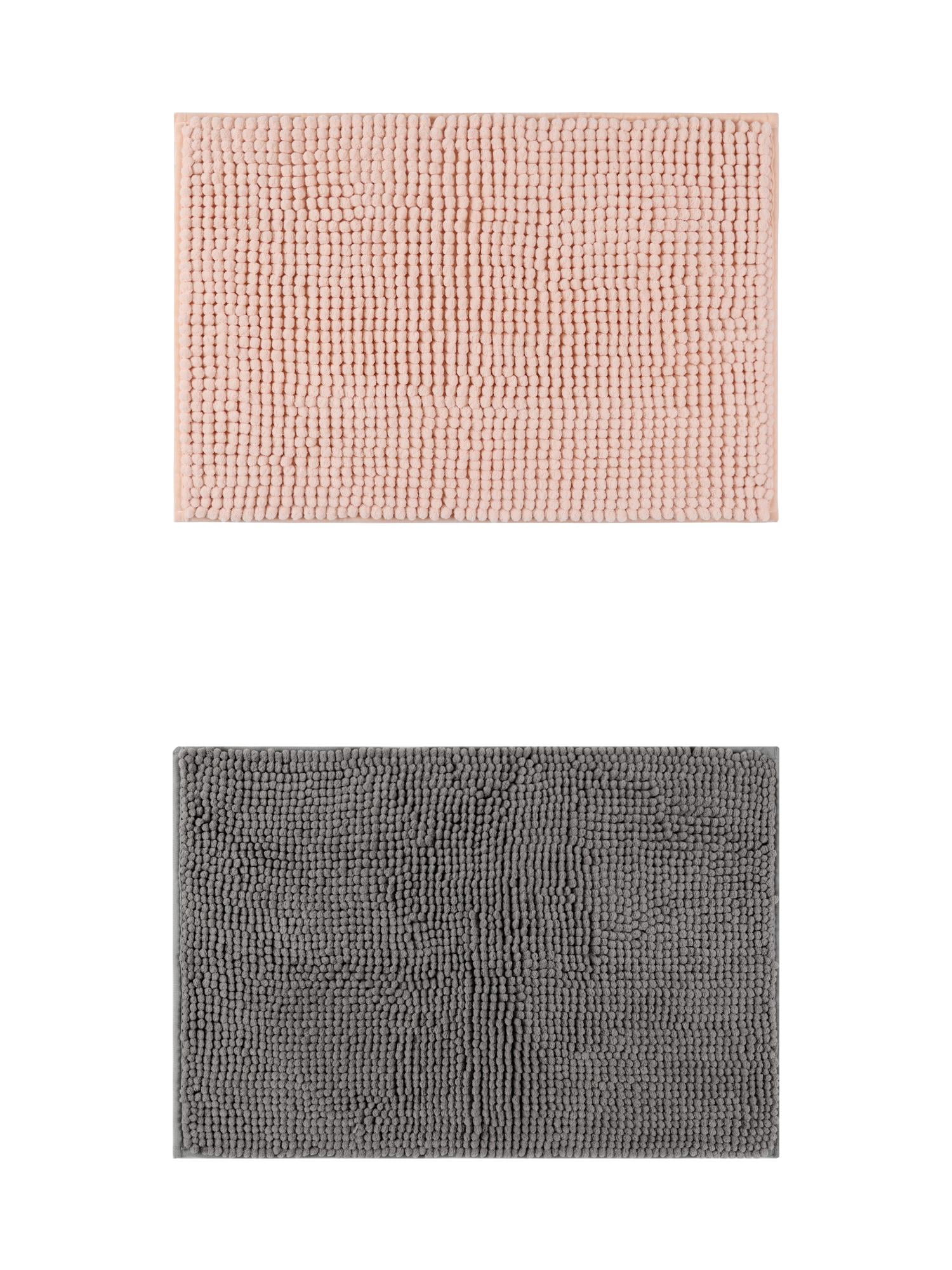 Unique Bargains 2 Pcs Non-Slip Microfiber Bathroom Mats Pink/Grey 20" x 32"