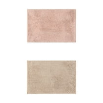 Unique Bargains 2 Pcs Non-Slip Microfiber Bathroom Mats Pink/Khaki 16" x 24"