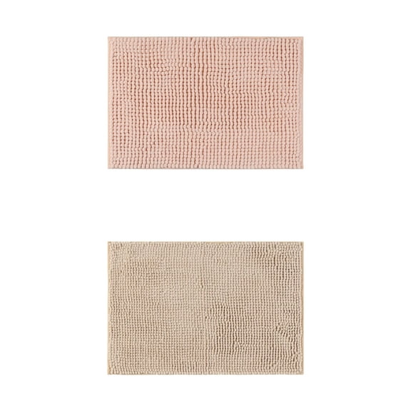 Unique Bargains 2 Pcs Non-Slip Microfiber Bathroom Mats Pink/Khaki 16" x 24"