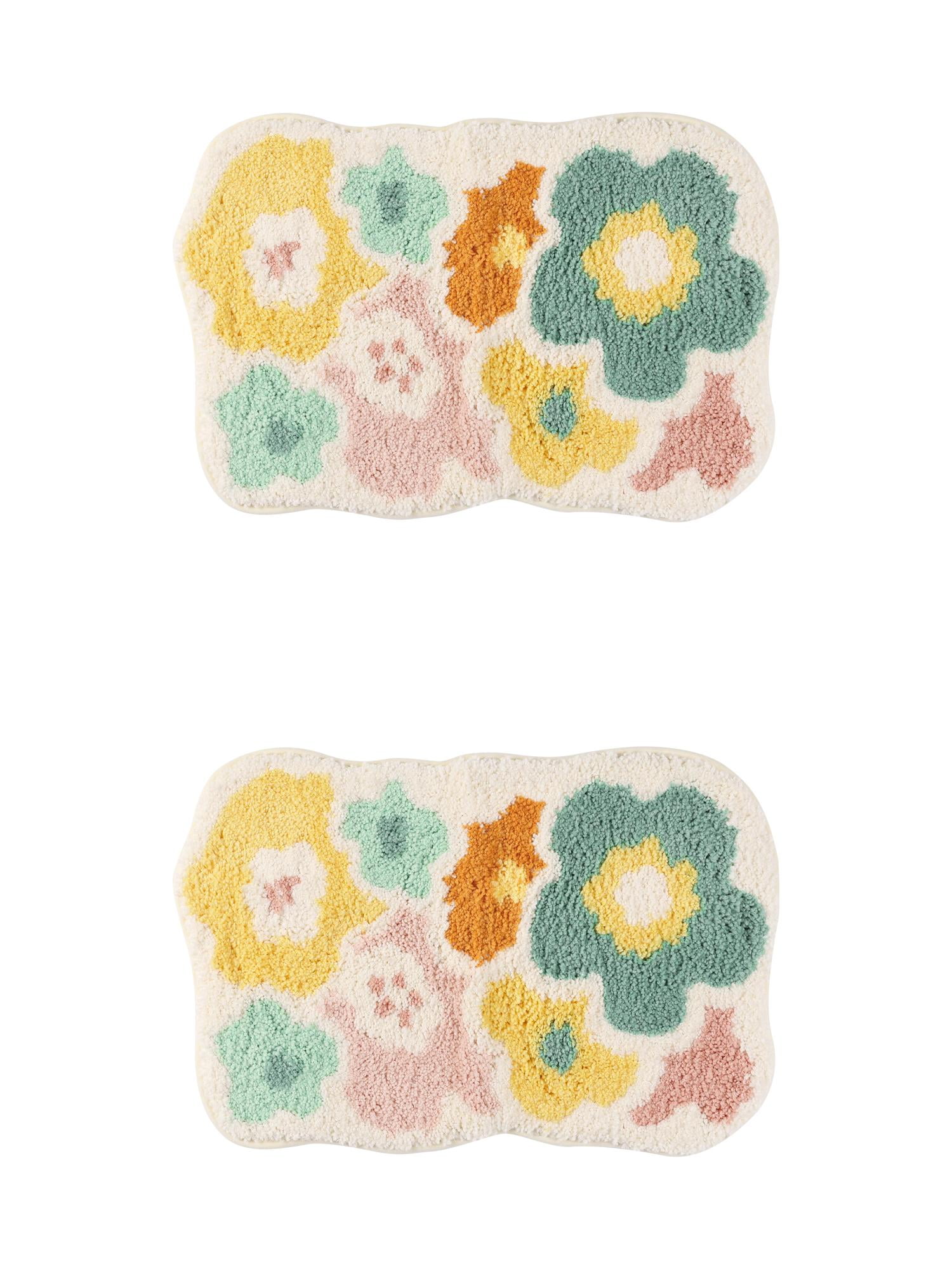 Unique Bargains 2 Pcs Non-Slip Quick Dry Bath Rugs Flower-1 20" x 32"/16" x 24"