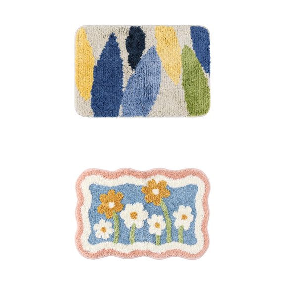 Unique Bargains 2 Pcs Non-Slip Quick Dry Bath Rugs Flower-2/Leaves-3 16" x 24"