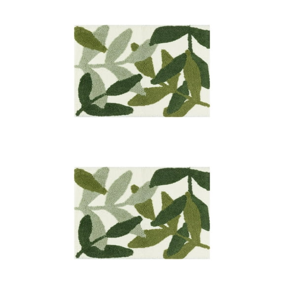 Unique Bargains 2 Pcs Non-Slip Quick Dry Bath Rugs Leaf-1 18" x 26"/20" x 32"
