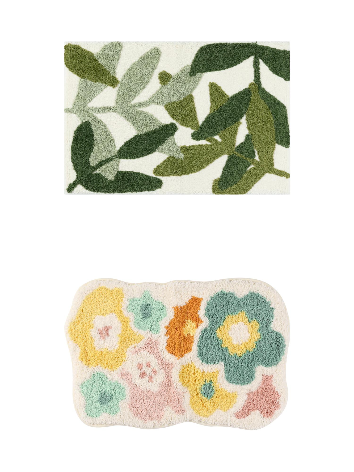 Unique Bargains 2 Pcs Non-Slip Quick Dry Bath Rugs Leaf-1/Flower-1 20" x 32"