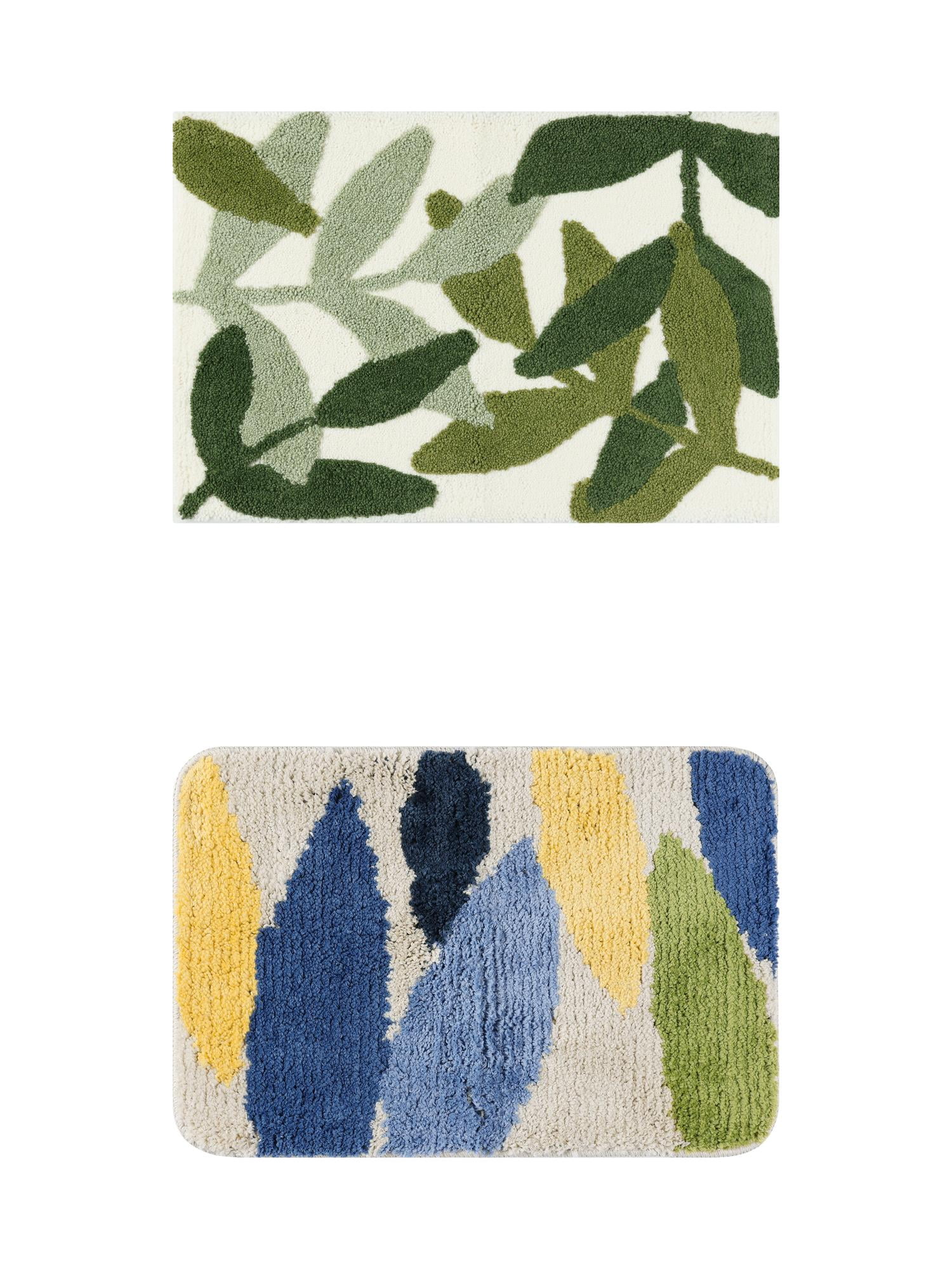 Unique Bargains 2 Pcs Non-Slip Quick Dry Bath Rugs Leaf-1/Leaves-3 20" x 32"