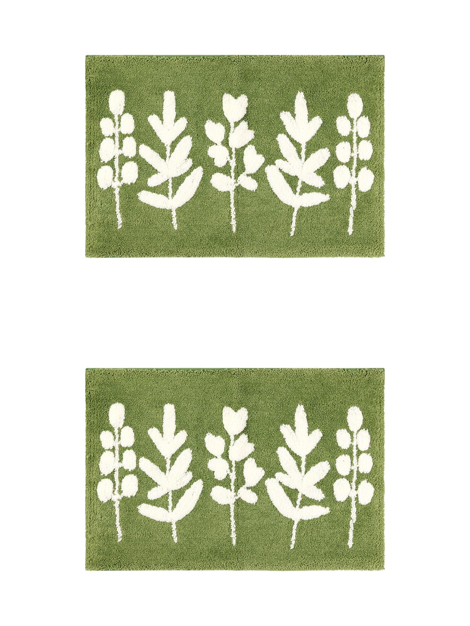 Unique Bargains 2 Pcs Non-Slip Quick Dry Bath Rugs Leaves-2 20" x 32"/18" x 26"