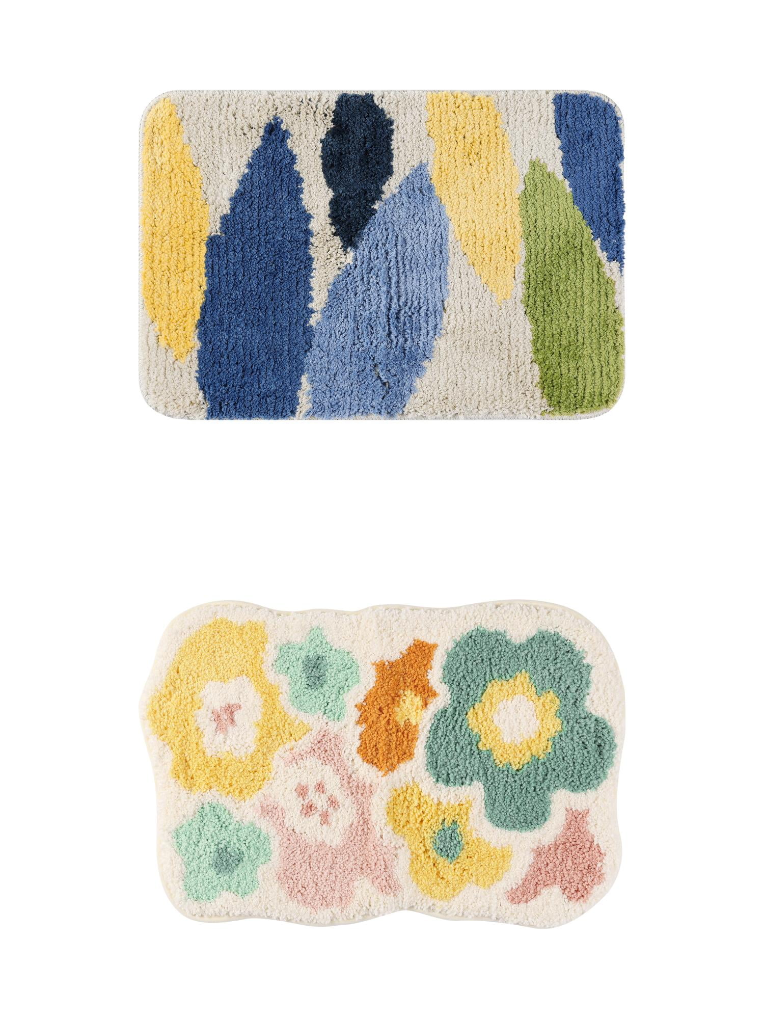 Unique Bargains 2 Pcs Non-Slip Quick Dry Bath Rugs Leaves-3/Flower-1 20" x 32"