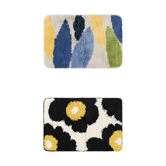 Unique Bargains 2 Pcs Non-Slip Quick Dry Bath Rugs Leaves-3/Flower-3 16" x 24"