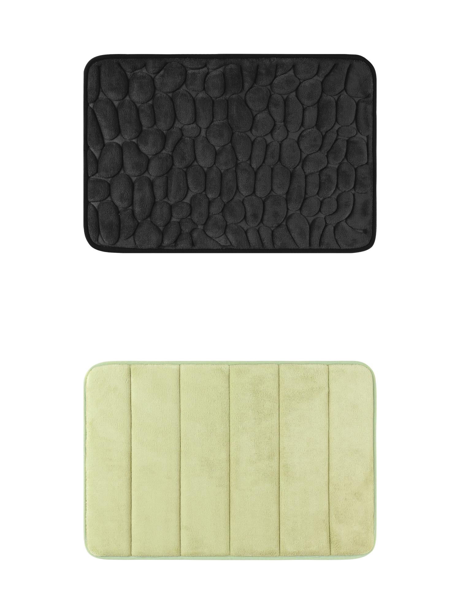 Unique Bargains 2 Pcs Non Slip Soft Bathroom Mat Black/Green 16" x 24"