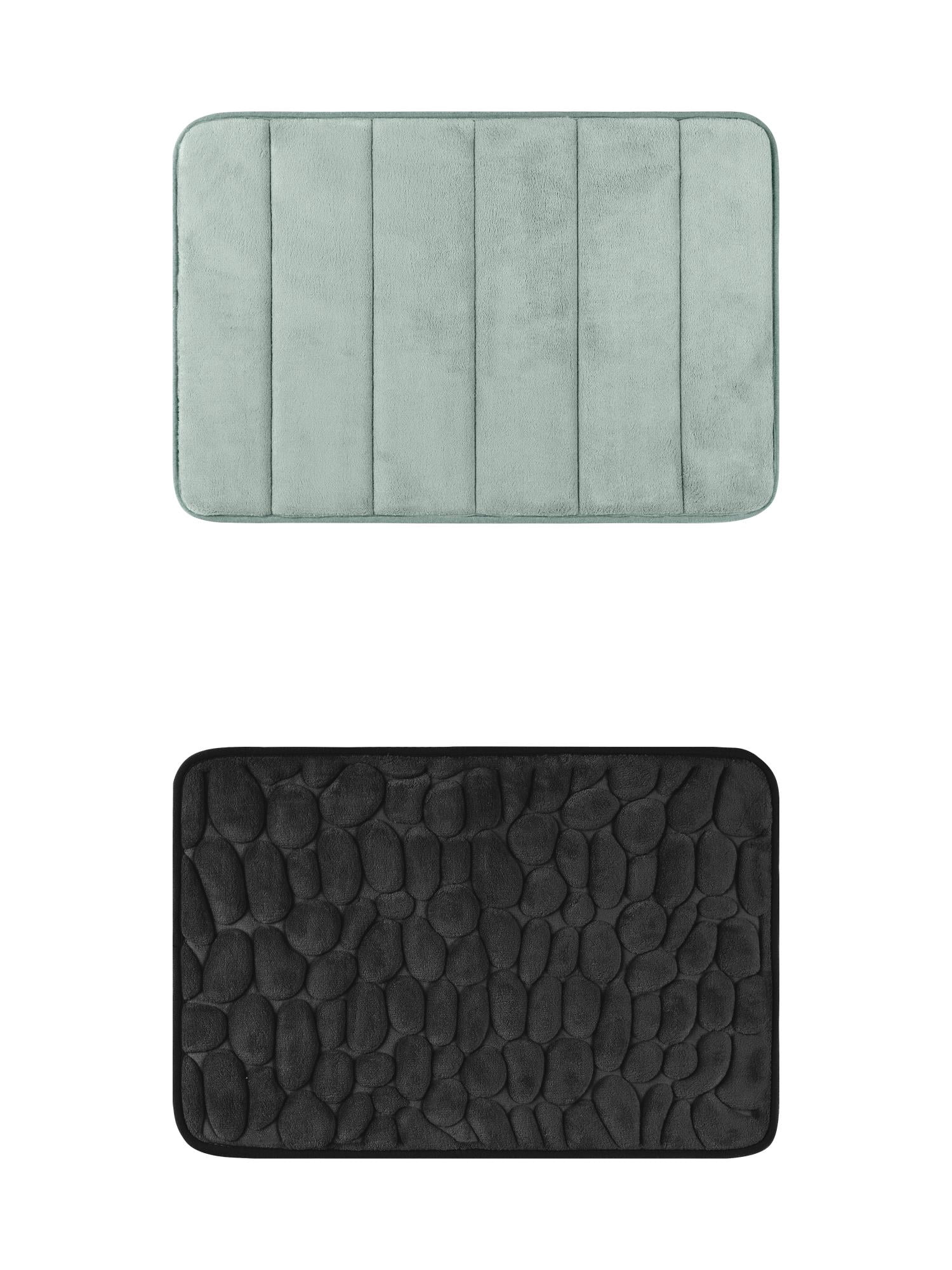 Unique Bargains 2 Pcs Non Slip Soft Bathroom Mat Black/Grey 16" x 24"