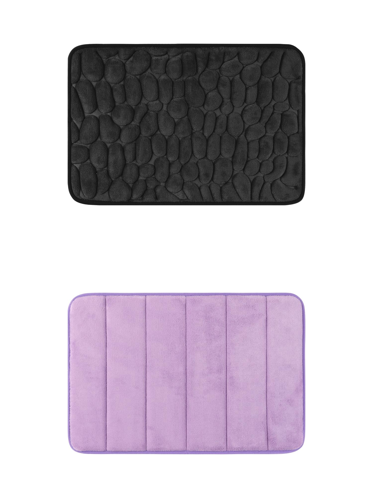 Unique Bargains 2 Pcs Non Slip Soft Bathroom Mat Black/Purple 20" x 32"