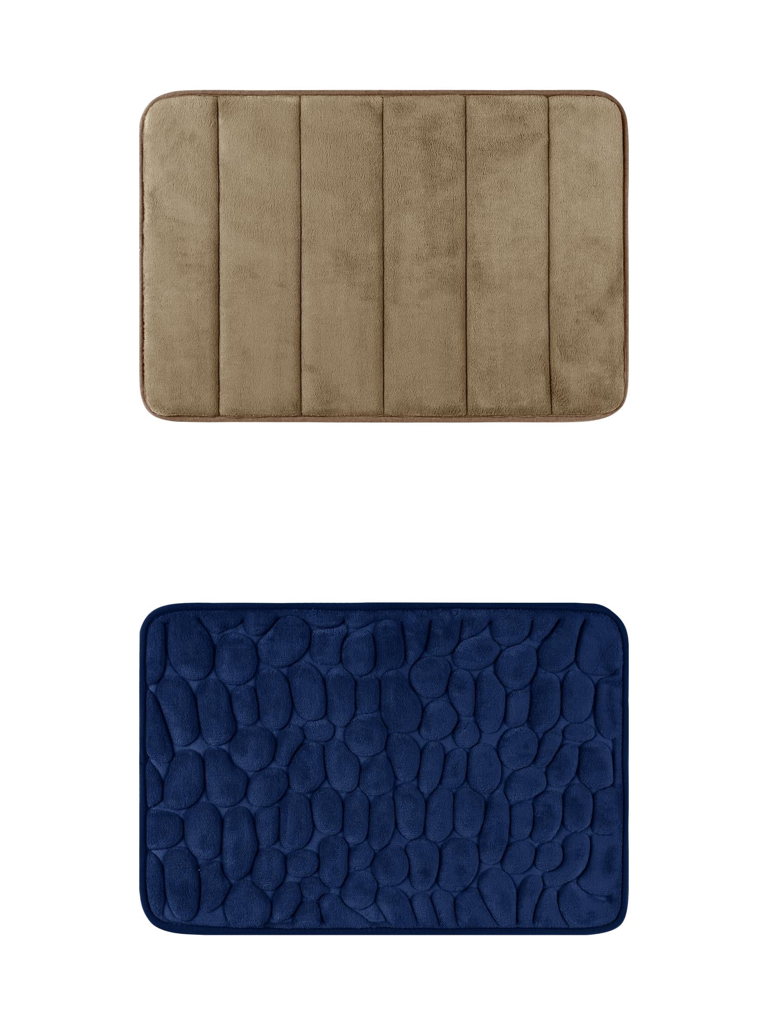 Unique Bargains 2 Pcs Non Slip Soft Bathroom Mat Brown/Navy Blue 16" x 24"