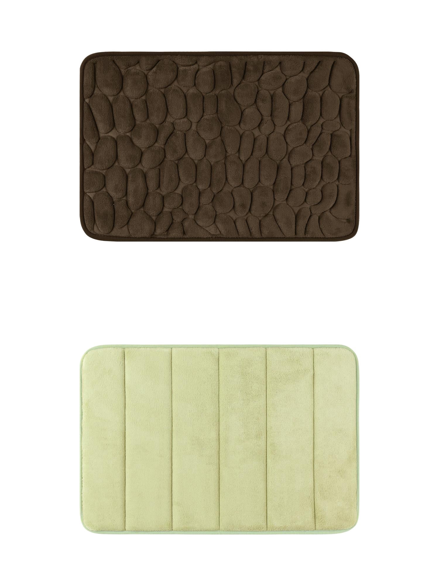 Unique Bargains 2 Pcs Non Slip Soft Bathroom Mat Green/Brown 16" x 24"