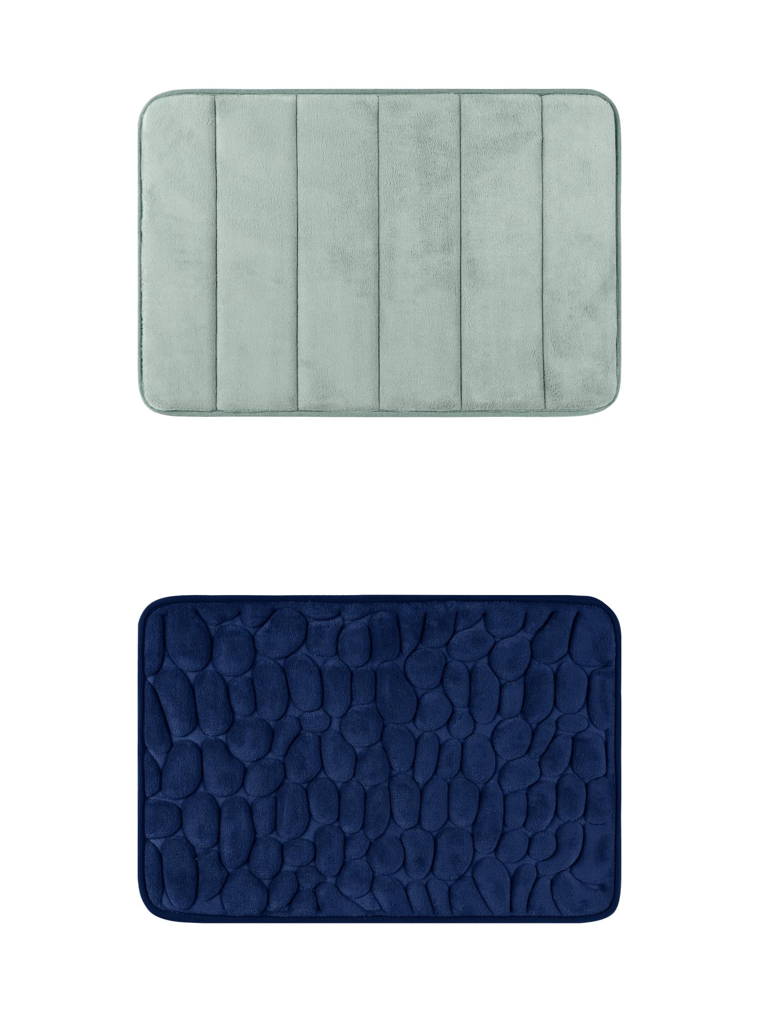 Unique Bargains 2 Pcs Non Slip Soft Bathroom Mat Grey/Navy Blue 16" x 24"