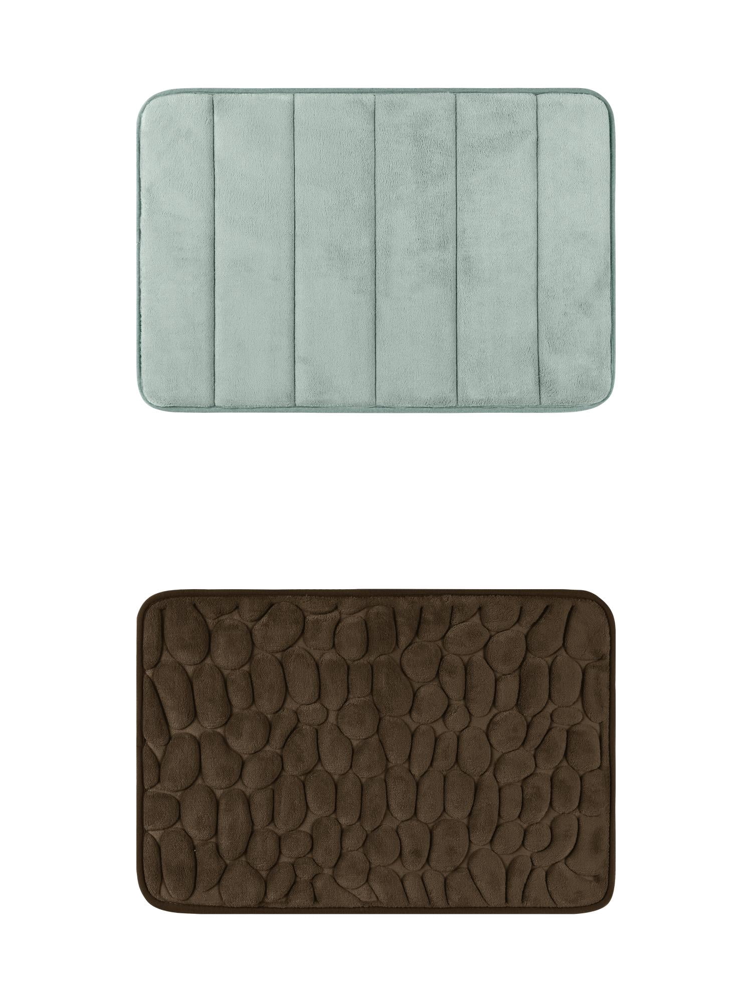 Unique Bargains 2 Pcs Non Slip Soft Bathroom Mat Grey Stripes/Brown 20" x 32"