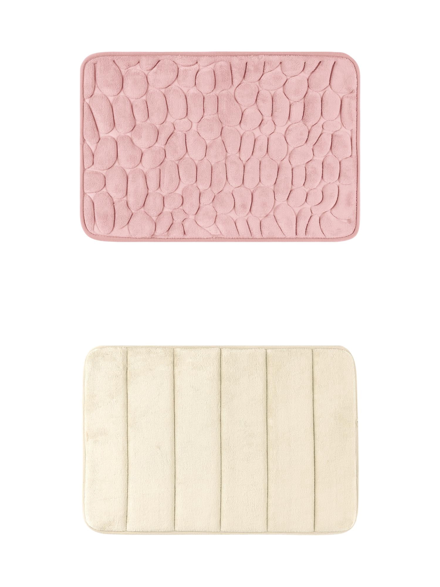 Unique Bargains 2 Pcs Non Slip Soft Bathroom Mat Khaki/Pink 20" x 32"