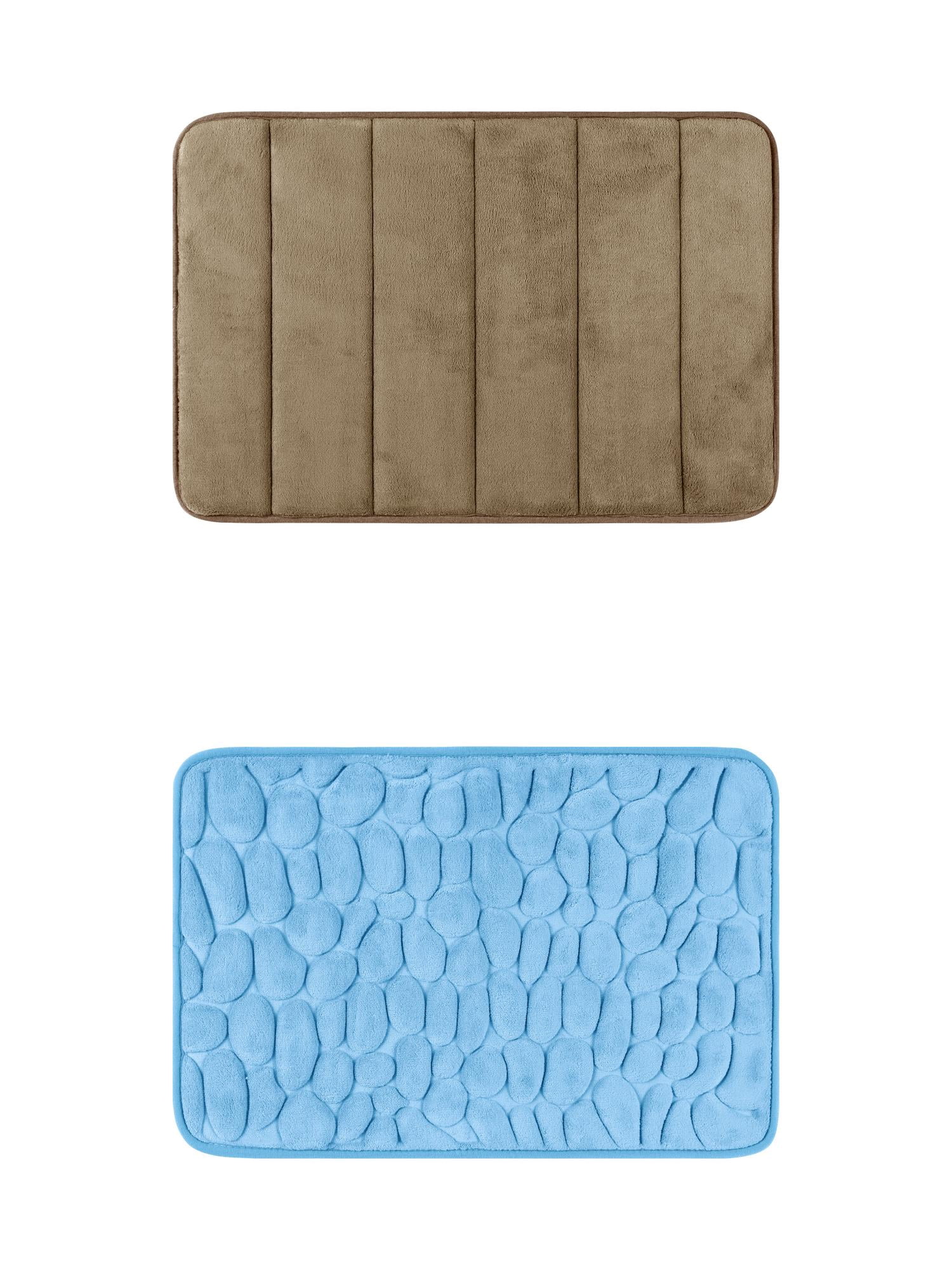 Unique Bargains 2 Pcs Non Slip Soft Bathroom Mat Light Blue/Brown 16" x 24"
