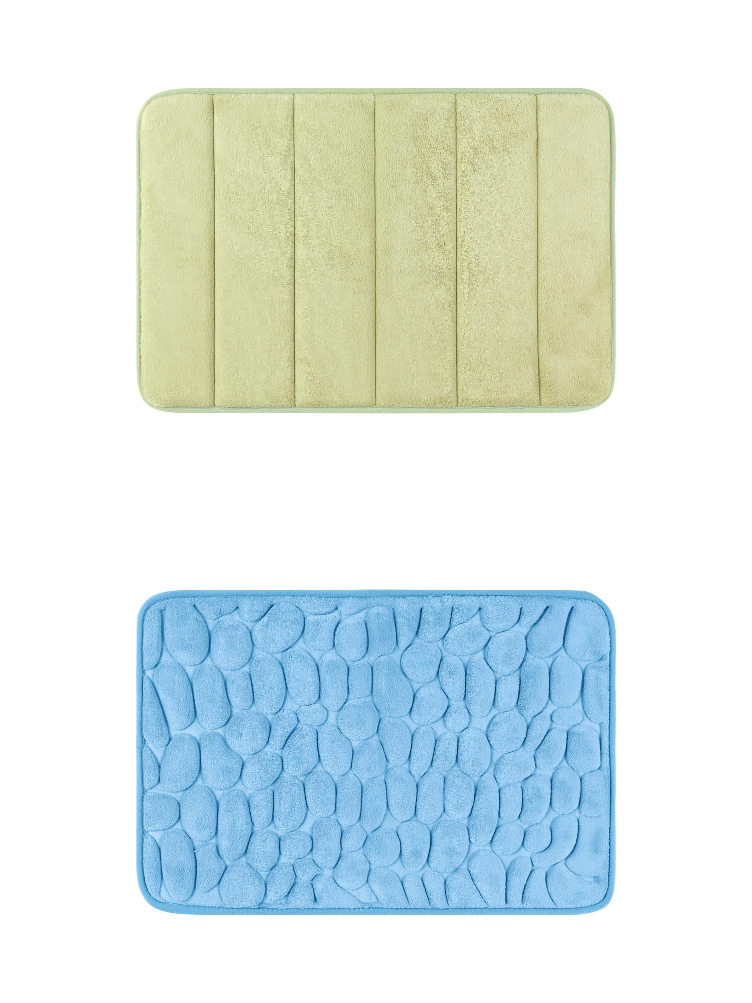 Unique Bargains 2 Pcs Non Slip Soft Bathroom Mat Light Blue/Green 16" x 24"