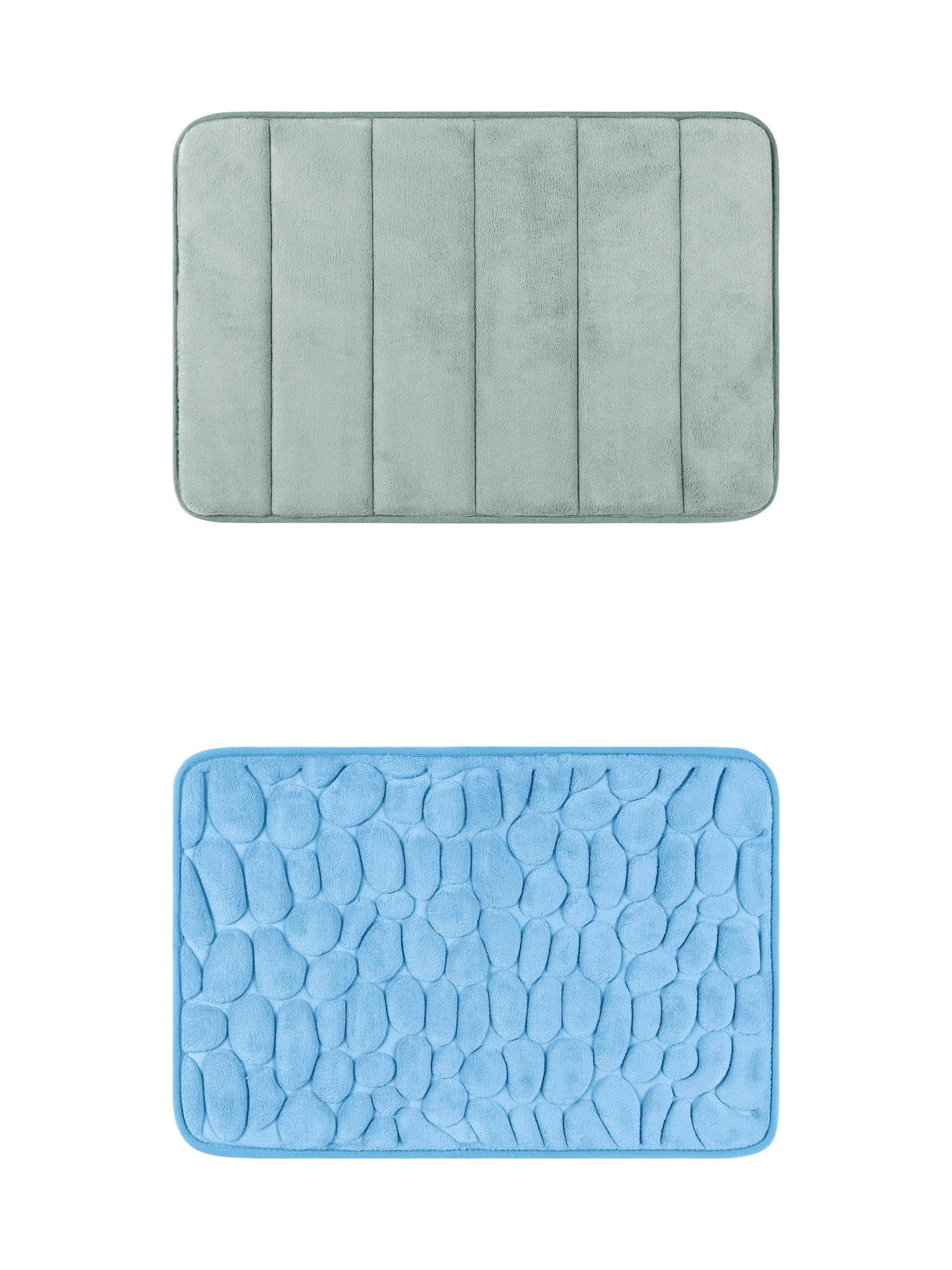 Unique Bargains 2 Pcs Non Slip Soft Bathroom Mat Light Blue/Grey 16" x 24"