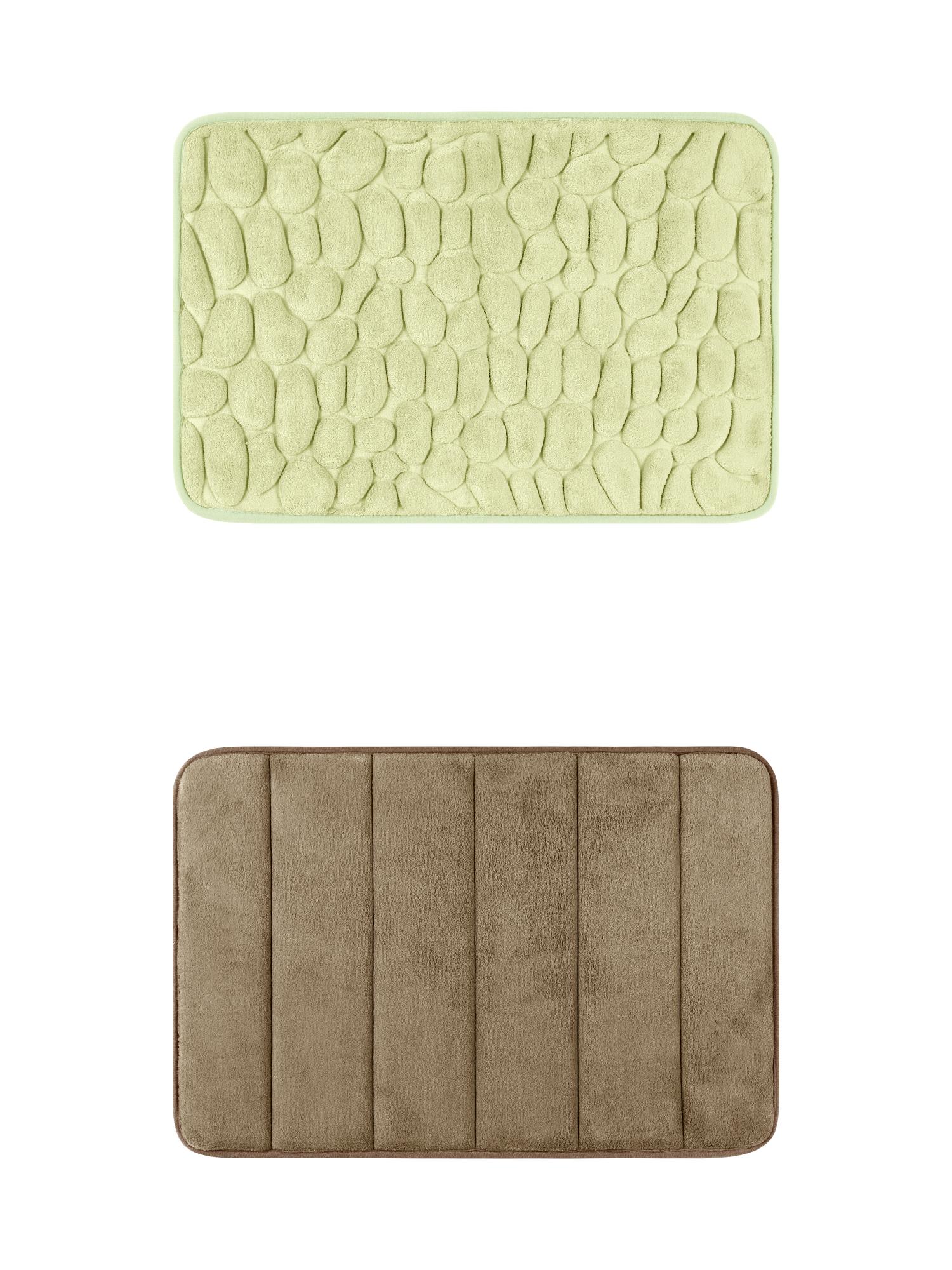 Unique Bargains 2 Pcs Non Slip Soft Bathroom Mat Light Green/Brown 16" x 24"