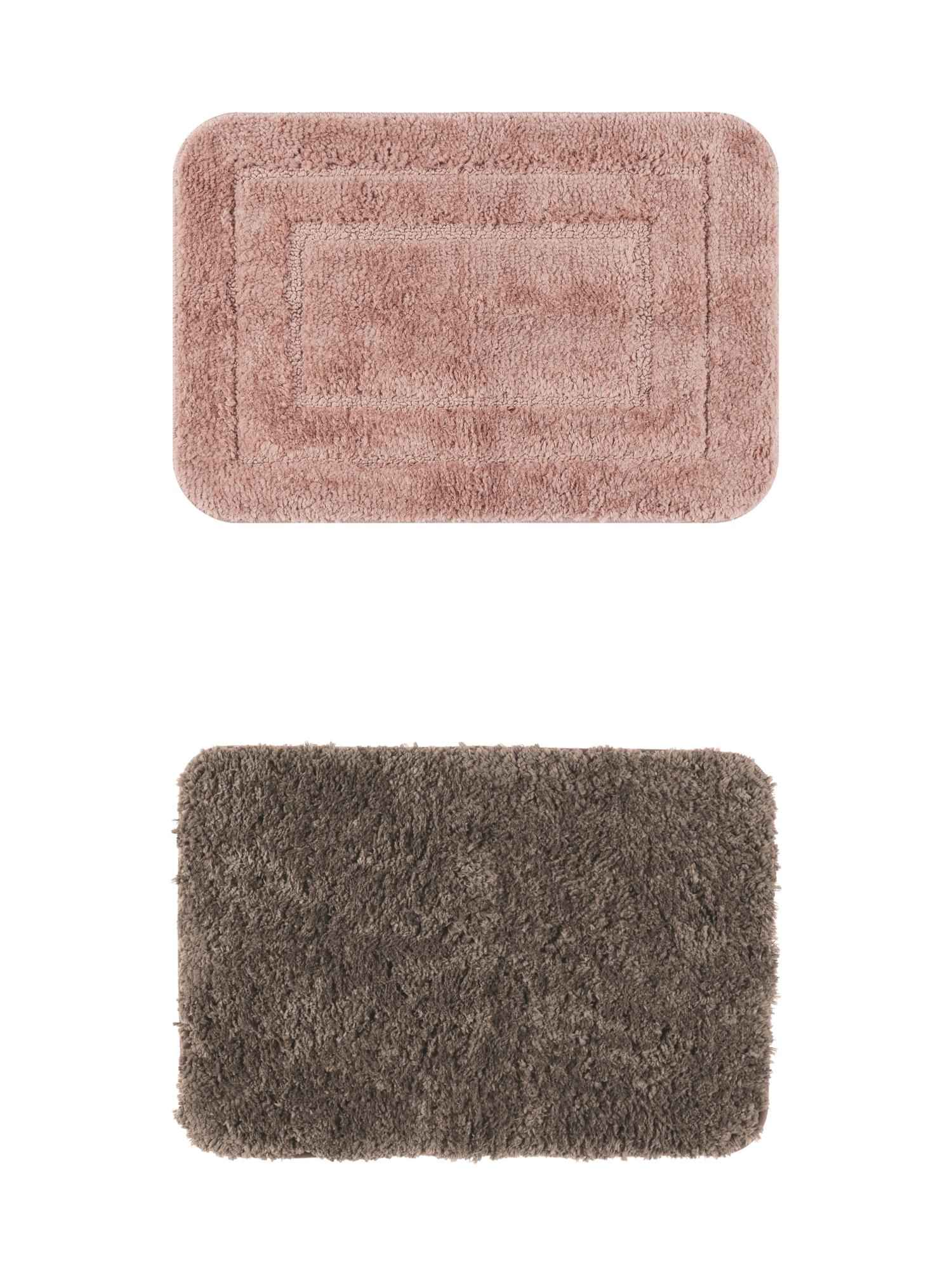 Unique Bargains 2 Pcs Non-Slip Soft Quick Dry Bath Rugs Brown/Pink 16" x 24"