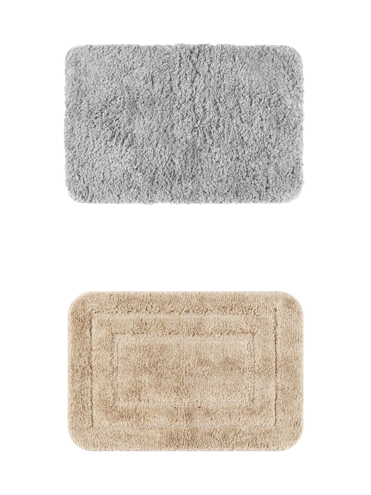 Unique Bargains 2 Pcs Non-Slip Soft Quick Dry Bath Rugs Grey/Khaki 16" x 24"