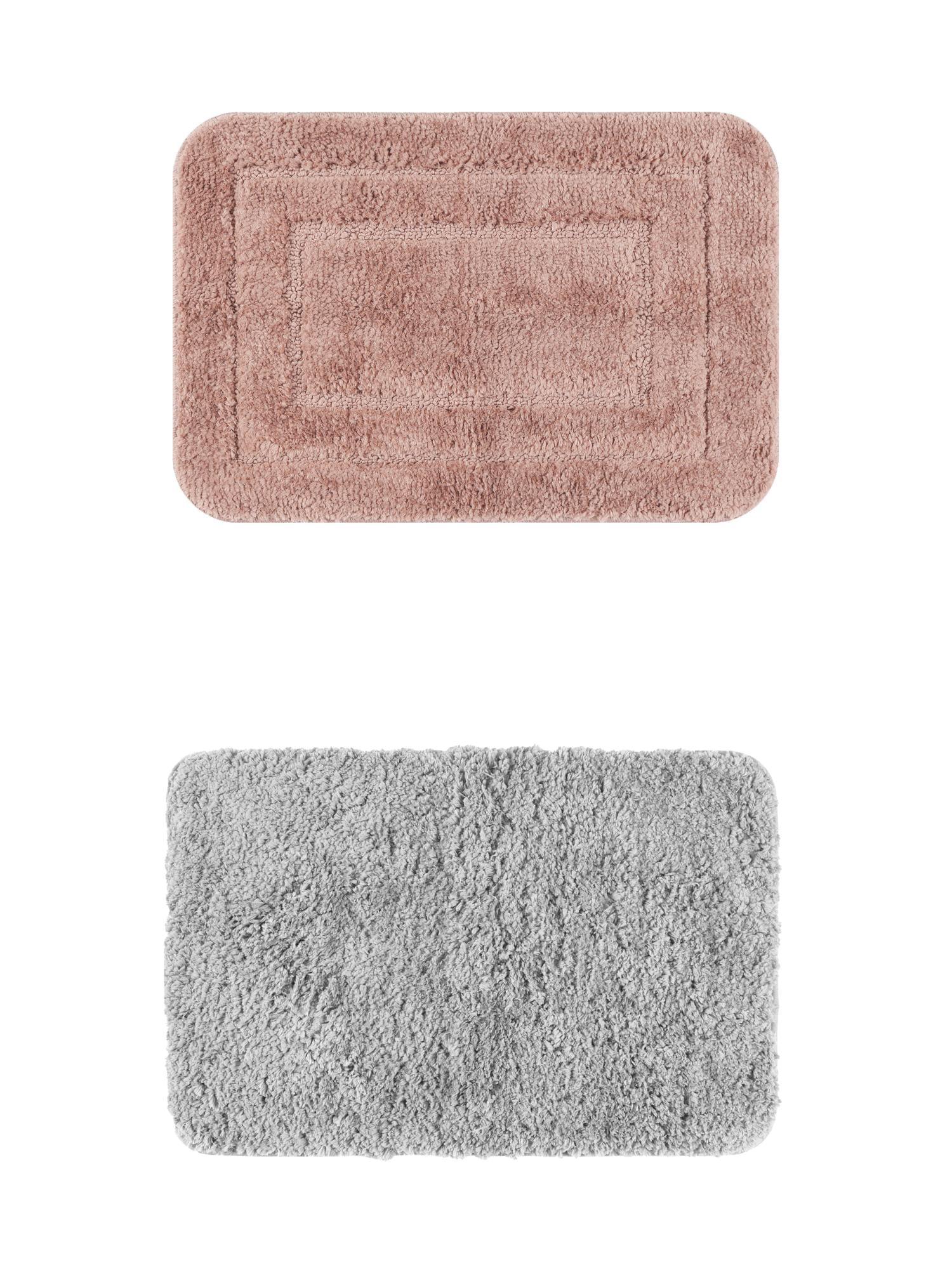 Unique Bargains 2 Pcs Non-Slip Soft Quick Dry Bath Rugs Grey/Pink 16" x 24"